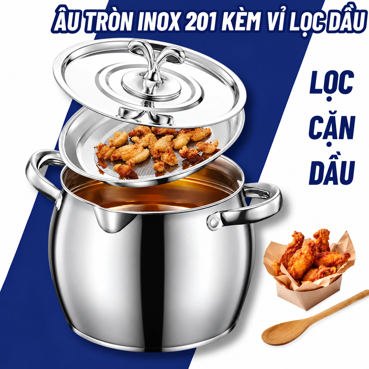 Âu Đựng Mỡ Dung Tích 2500ml Chất liệu Inox